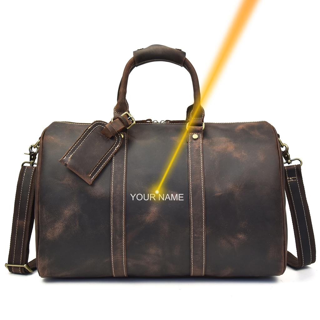 60cm Vintage Mens Leather Travel Bag Real Leather Weekender Bag Overnight Travelling Handbag For 3 Days  Business Travel
