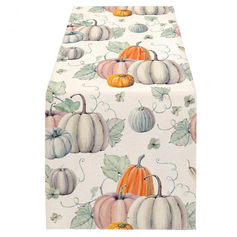 Festive Table Runner Fall Thanksgiving Pumpkin Leavest Table Runners Table Cloth for Holiday Decoration