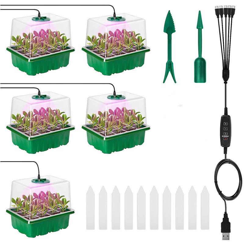 4/5/6 Pack Full Spectrum LED Grow Light with Seedling Tray Plant Seed Starter Trays Greenhouse Growing Lamp Hole 12 Cell Per Tray