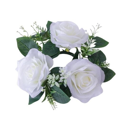 2 Ghirlande Per Candele A Forma Di Rosa - Artificiali, Fiori Finti Per Centrotavola - Diametro 20 Cm, Interno 10 Cm - Rosa - Per Matrimoni E San Valentino