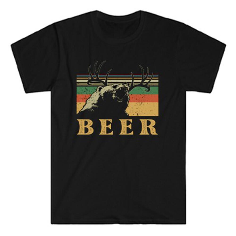 Beer Bear Deer Drinking Logo Mens Black T-Shirt XXXXL