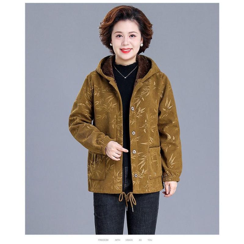 Foreign-style Cotton-padded Jacket with Hooded Short Section for Middle-aged and Elderly Women, Plus-size Padded Cotton-padded Jacket in Winter.