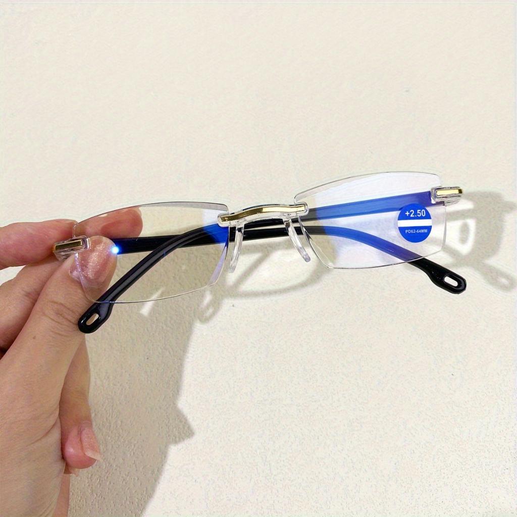 8pcs Ultra-Light Rimless Reading Glasses for Men & Women - Anti-Blue Light, Fashionable Rectangle Design