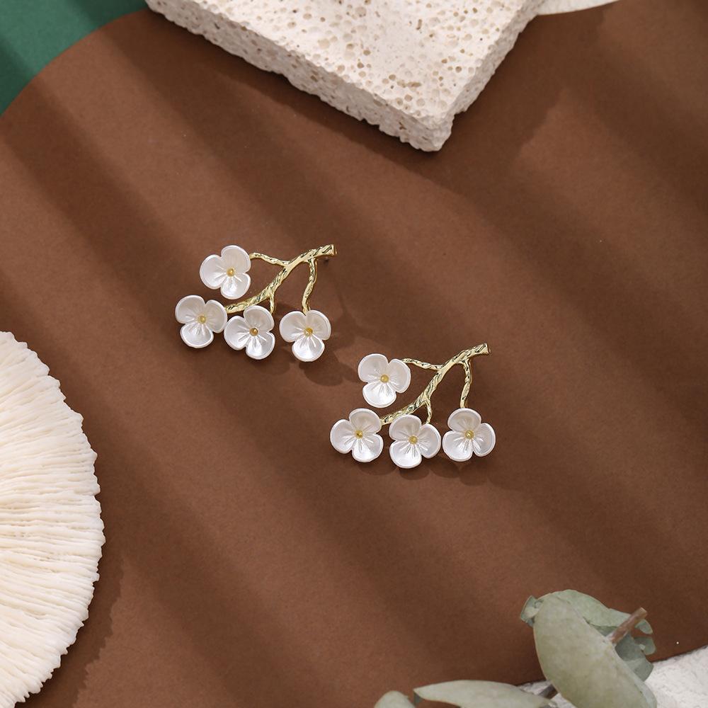 Plum Blossom Branches And Leaves, Stud Earrings Suitable For Spring, Women'S Niche Design Earrings, Light Luxury Temperament Earrings