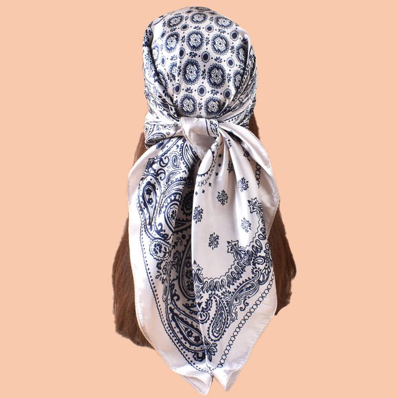 High Quality Skinny Square Scarf Women Chain Print Foulard Neckerchief Lady Soft Satin Hairband Head Hijab Bag Ribbon Gift 90cm