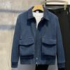 Korean Style Men's Corduroy Jacket - Solid Color, Warm, Lapel, with Large Pockets