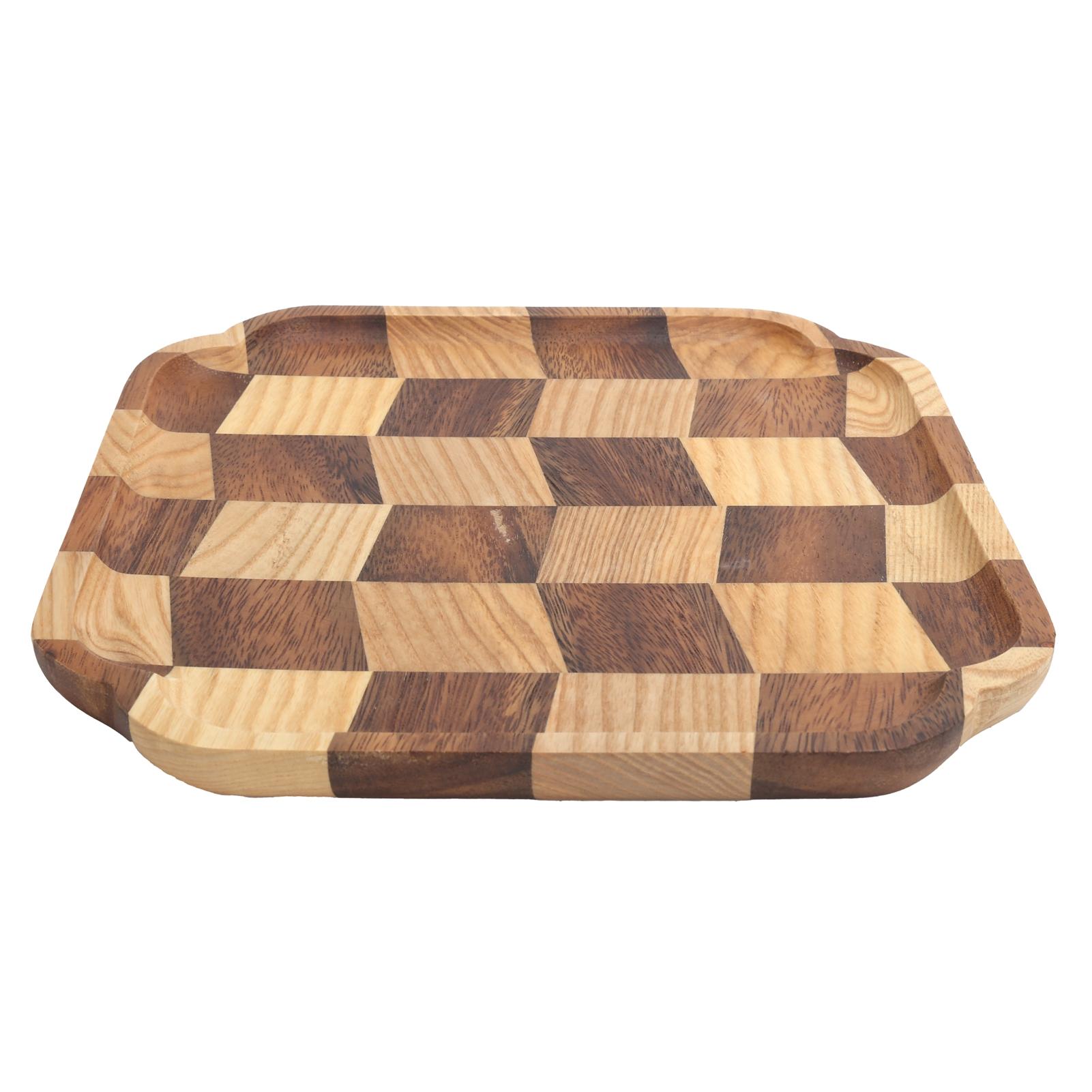 

Wooden Pan Tea Tray Dish Bowl Fruit Salad Bread Serving Plate Kitchen Tableware25x25cm