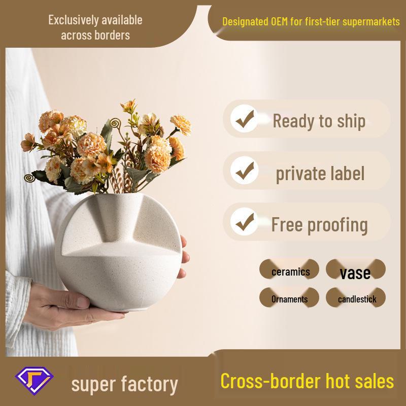 Nordic Geometric Ceramic Vase: Frosted Pottery Flower Arrangement Ornament