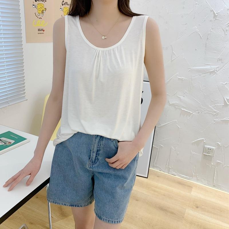 Women's Soft Modal Sleeveless Tank Top Pleated U-Neck Loose Fit Camisole