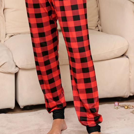 Set 2 Piese Pijamale Asortate Familie Top Mâneci Lungi Gât O Pantaloni Carouri Festiv Părinte-copil