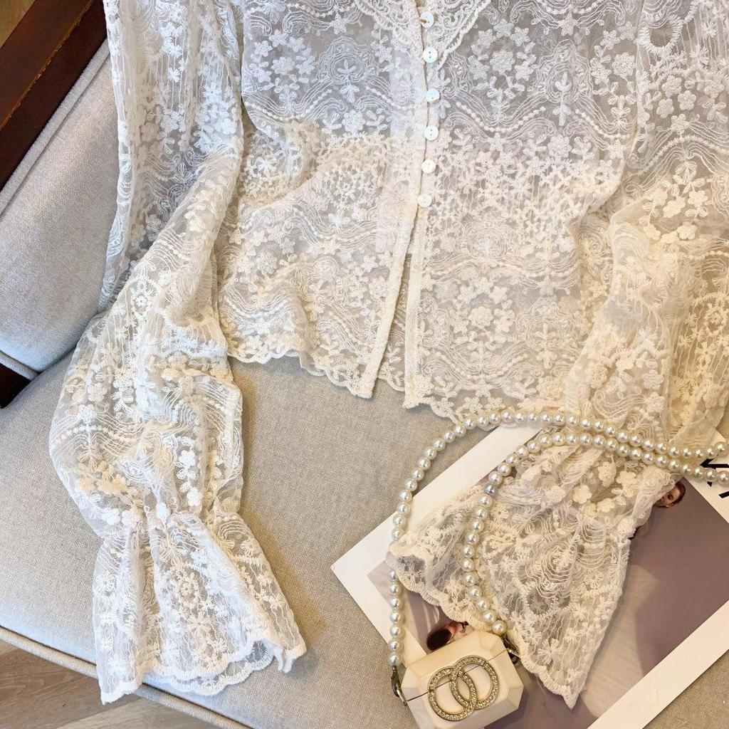 Schickes Thai-Spitzen-Besticktes Oberteil für Damen - Stilvolles Frühjahrs-/Herbst-Design