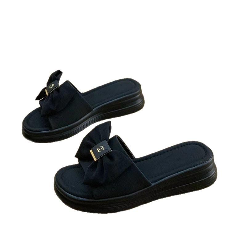 Internet celebrity platform slippers 2025 women's summer new outer wear fashion non-slip heightening bow summer versatile word