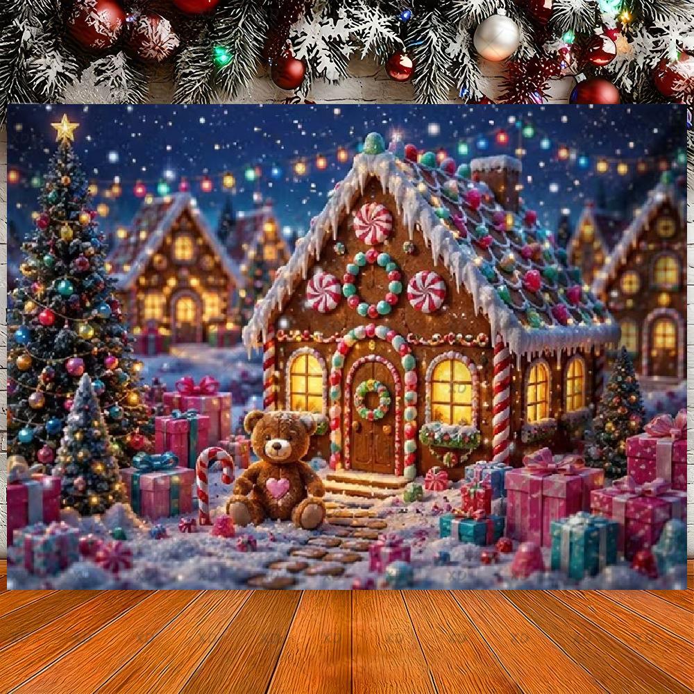 Merry Christmas, gingerbread house backdrop, candy world photography backdrop, Christmas party decoration, photo banner4723