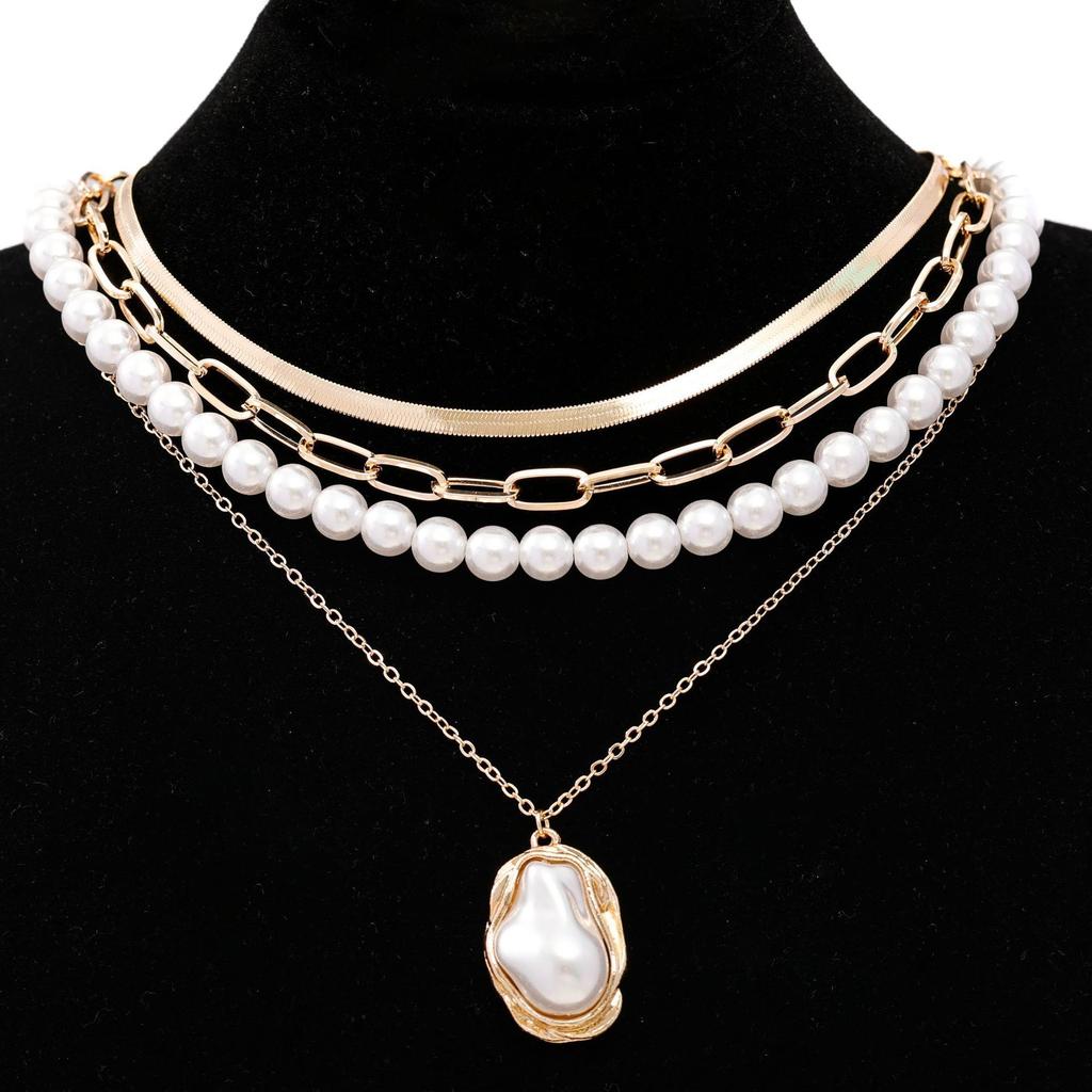 Retro Metal Snake Bone Chain, Special-shaped Imitation Pearl Necklace Set, Women's Banquet and Festival Gift