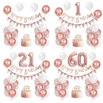 Zestaw Balonów Urodzinowych w Kolorze Różowego Złota Kompozycja Urodzinowa Balon z Folii Aluminiowej 32 Cale Balon Cyfrowy z Wiekiem Ornament