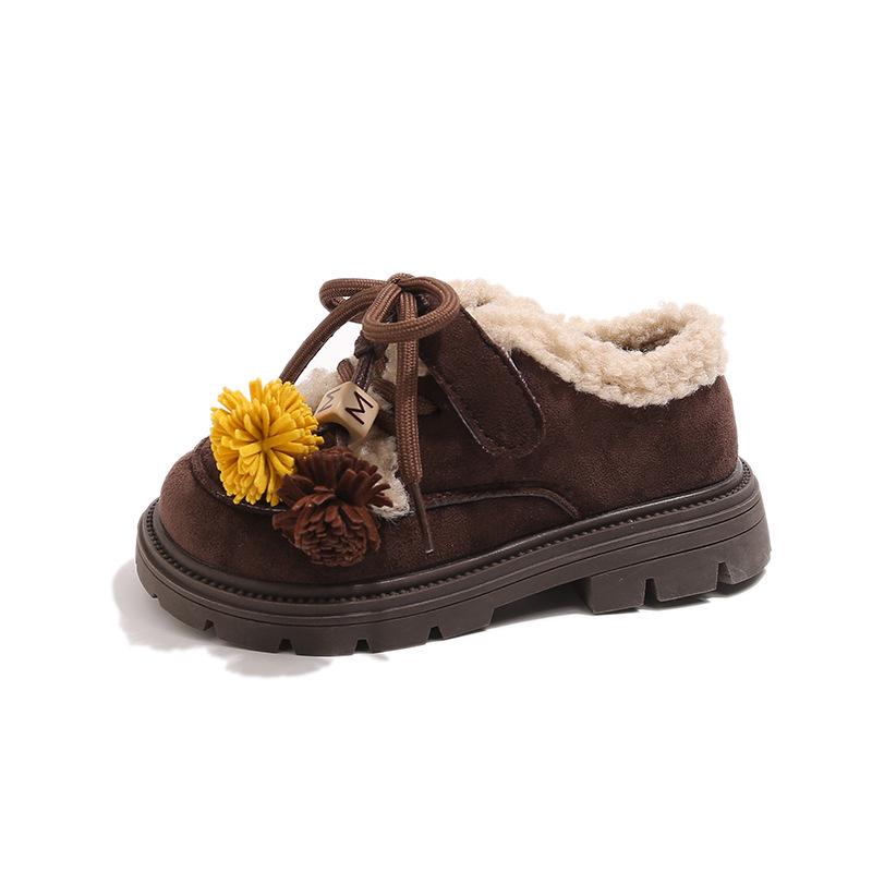 

Girls Fuzzy Cotton Winter Shoes 2025: Soft-Soled, Warm, Velvet-Lined Korean Style Casuals Size 24 / 15 cm темно-коричневого кольору