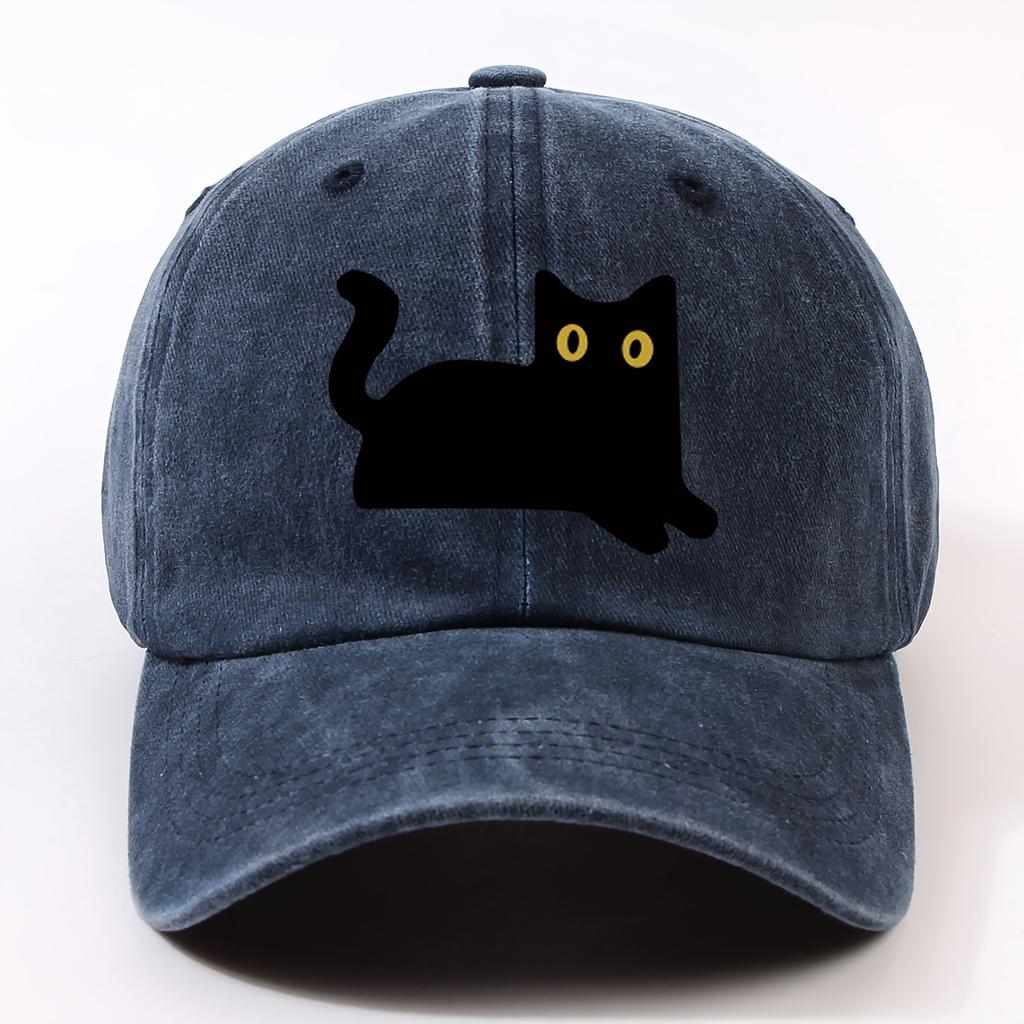 1 Fashionable Cartoon Cat Pattern Heat Transfer Trendy Washed Duckbill Cap Unisex Outdoor Street Party Adjustable Baseball Hat