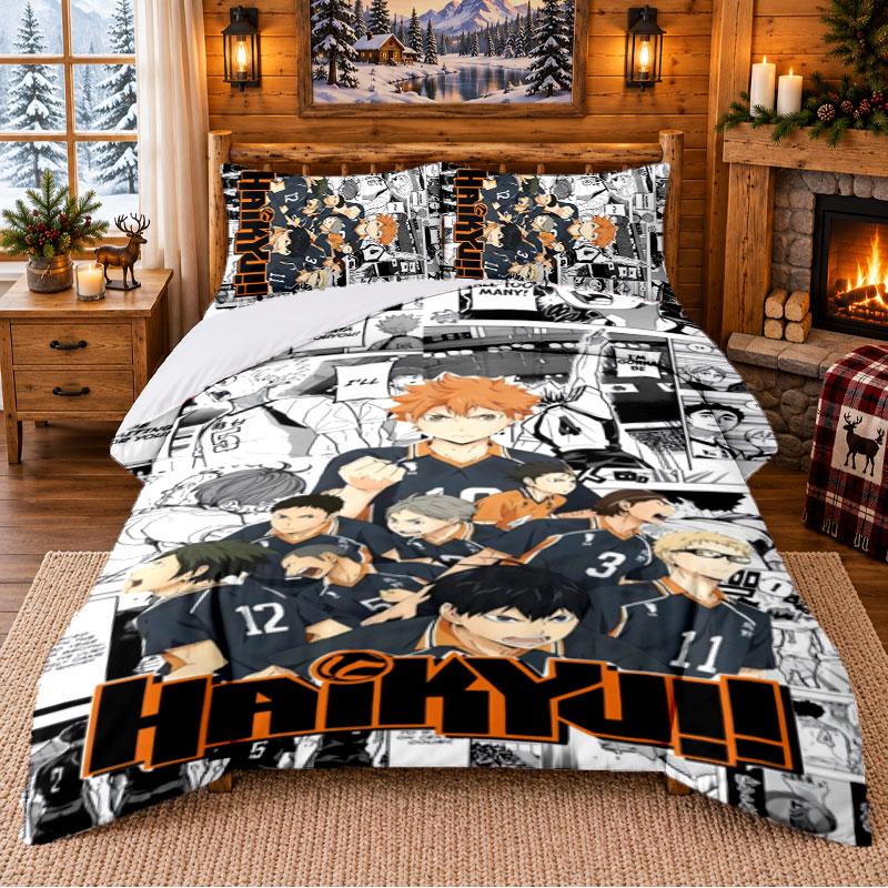 Haikyuu Pattern Bedding 3Pcs Set Bed Sheet And Pillowcases For Indoor Bedroom