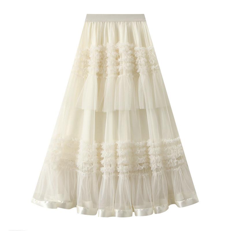 Qooth Tiered Tulle Maxi Skirt Ruffled Layer Cake Skirt Dreamy & Vintage Fairycore QT2825