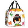 Japanese Spring Kokeshi Doll Insulated Lunch Bags Cute Girly Sakura Cherry Blossom Resuable Thermal Cooler Bento Box