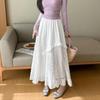 Women's White Lace Ruffled Midi A-line Cake Skirt - 2026 Spring/Summer