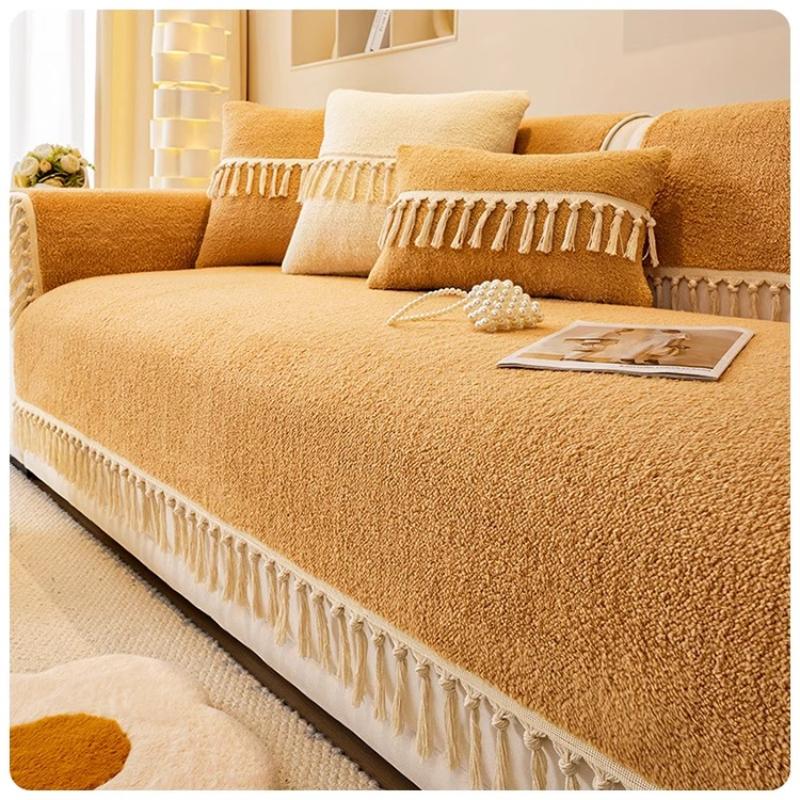 Zimowa Pluszowa Pogrubiona Ciepła Ręcznik na Sofę Prosty i Antypoślizgowy Zimowa Skórzana Pokrowiec na Sofę Domowy Pełne Pokrycie Tkaninowy Ręcznik