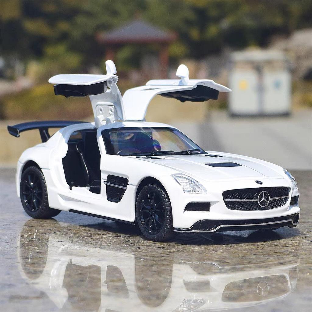 Mercedes Benz SLS AMG Supercar Simulation Druckguss & Spielzeugfahrzeuge Sounds & Licht Pull Back Car 1:32 Legierungskollektionsmodell