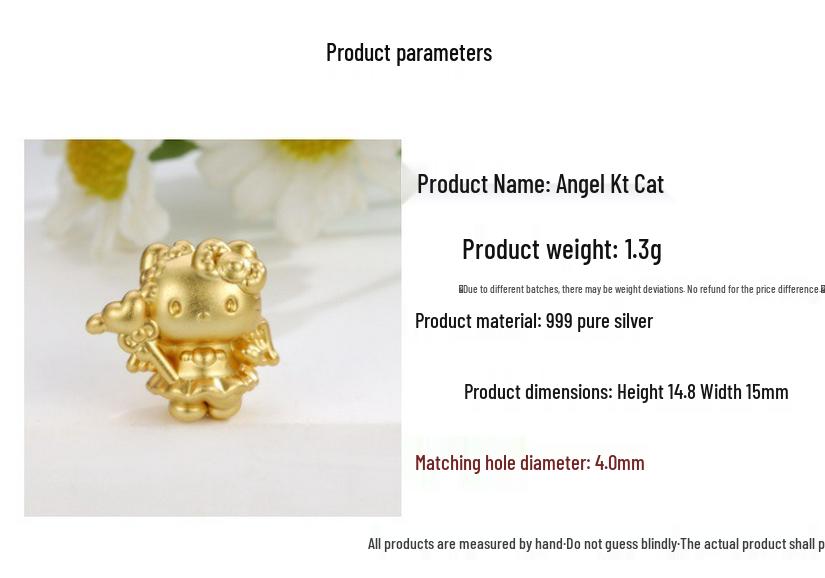Sterling Silver 999 Hello Kitty Angel Wing Beaded Charm - DIY Knot Jewelry Accessory