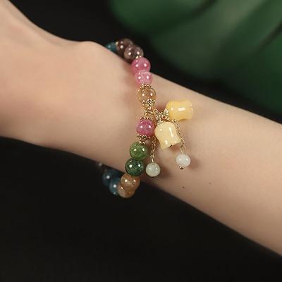Pulseiras de turmalina de cor natural para mulheres, pingente de orquídea de luxo leve, pulseira de contas, joias para festa de aniversário