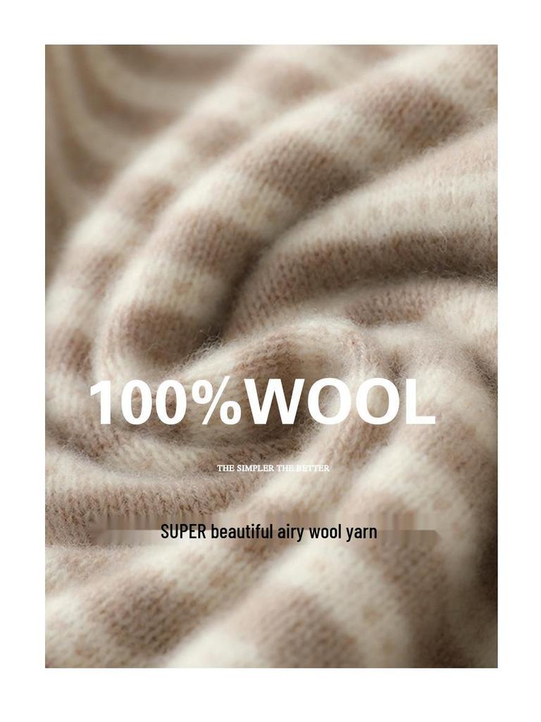 Men's 100% Pure Wool Striped Round Neck Sweater - Casual Cashmere Knitwear