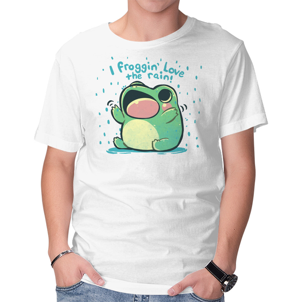 Unisex Crew Neck T-Shirt Froggin Love The Rain Graphic Short Sleeve Casual Tee S