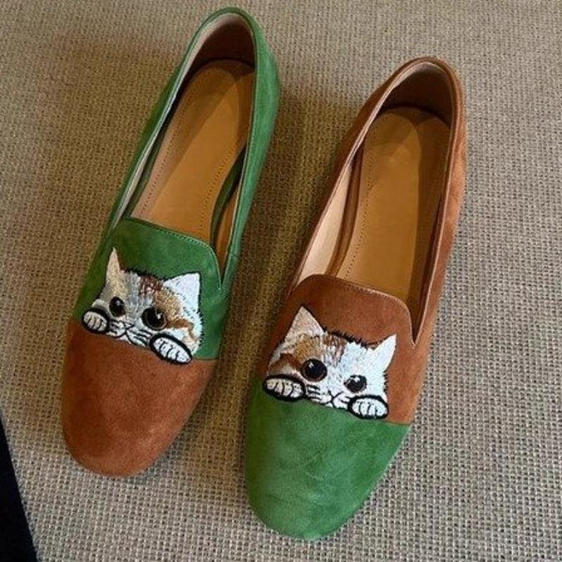 

Мода Роскошь Дизайнерская Мода Женские Ретро Котенок Плоские Одинарные Весенние Слипоны Фасоны Боба Удобная Обувь-Бобы Обувь с Кошачьим Круглым Носком 40