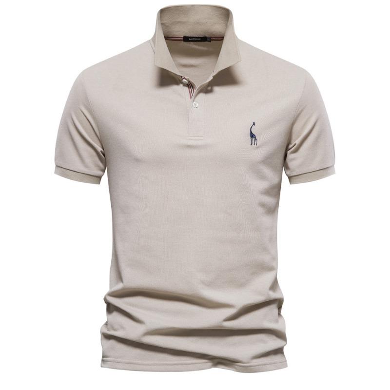 Men's Korean-Style Casual Embroidered Polo Shirt Solid Color Button Lapel Short-Sleeve Top