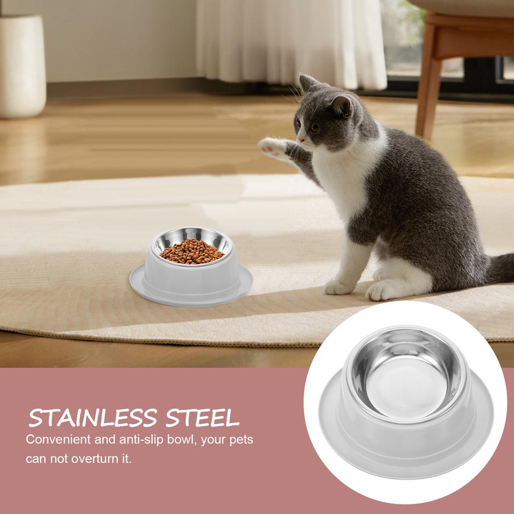 Heavy Duty Dual Pet Bowl Stainless Steel Cat Dog Feeder Anti Overturn Design Smooth Easy Clean Pet Food Water Bowl Grey