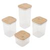 Food Storage Jars Plastic Airtight Containers with Bambusoideae Lids Kitchen Square Clear Canisters