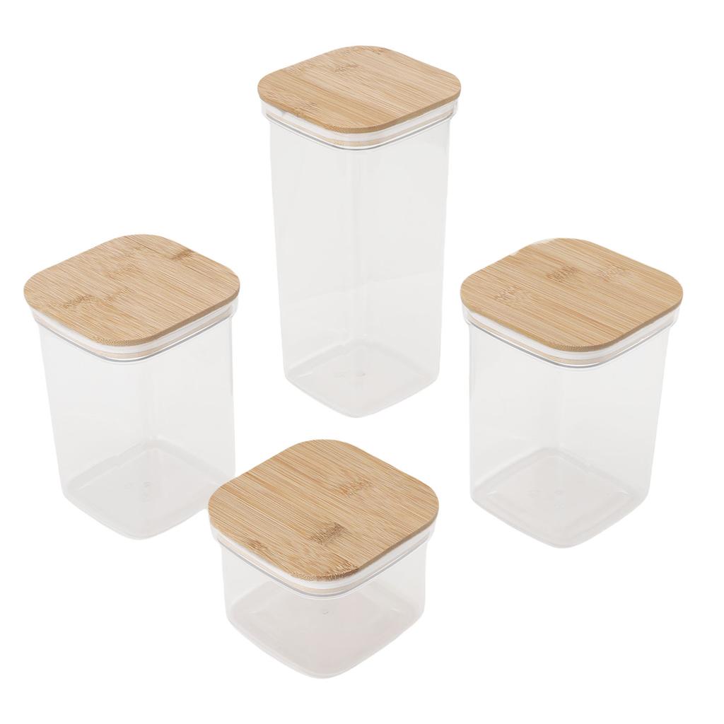 Food Storage Jars Plastic Airtight Containers with Bambusoideae Lids Kitchen Square Clear Canisters