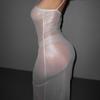 2024 Summer Women's Silver Mesh Bodycon Dress - Spaghetti Strap, Sexy, See-Through, Nightclub Fashion