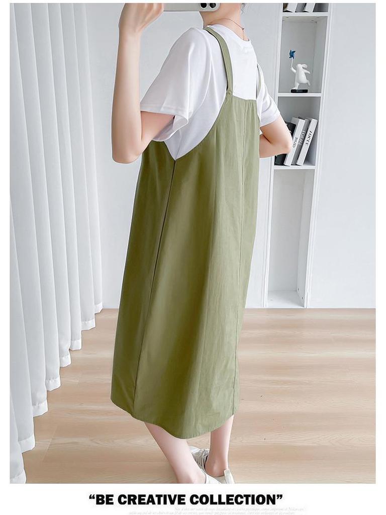 2023 Fashionable Loose Cotton Maternity Spliced Overalls Dress