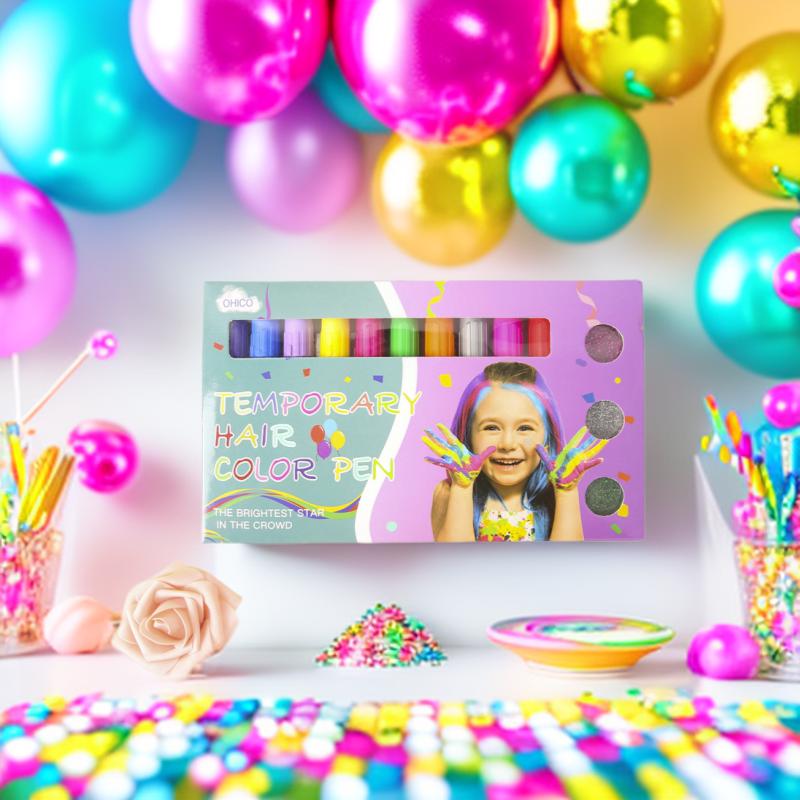

10-Color Disposable Hair Wax Crayon Set: Water-Soluble Glitter Hair Color Pens