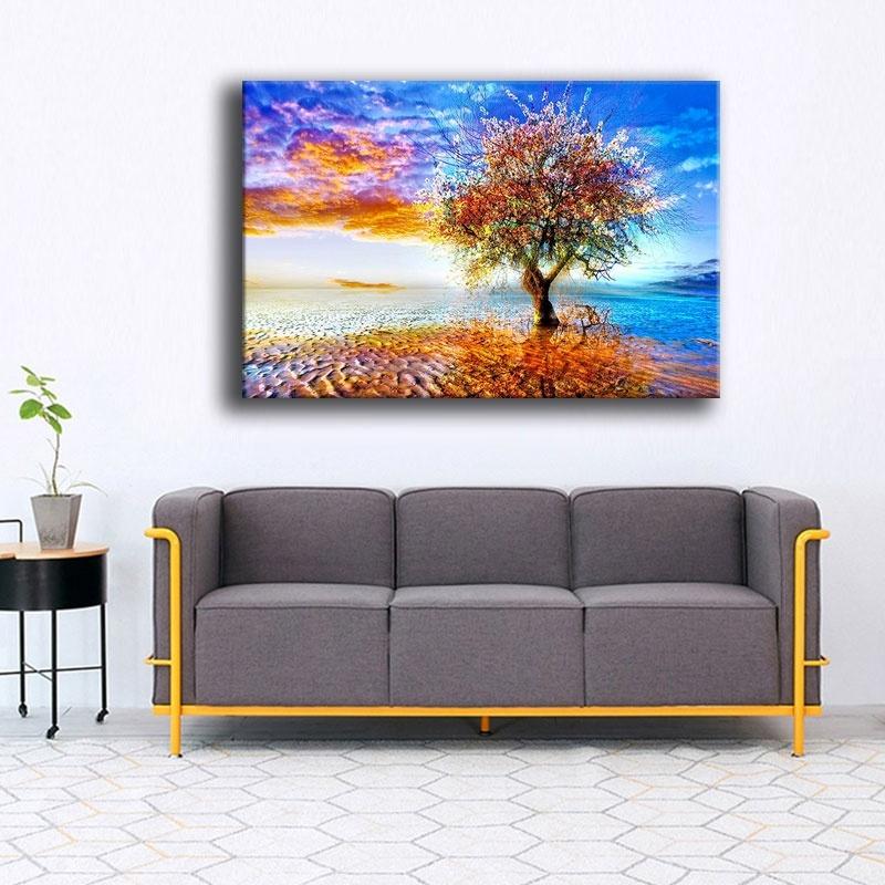 Solid Wood Frame Unique Landscape Tree Poster Modern Home Decor Living Room Or Bedroom Wall Artwork 1 Piece Lonely Colorful Tree Canvas Print Dra