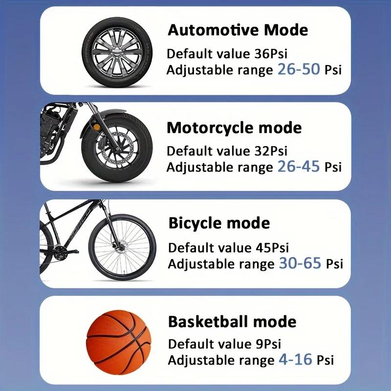 Tire Inflator Portable Air Compressor For Car With Auto Shut-off Bicycle Pump With Digital Pressure Gauge And Emergency Light