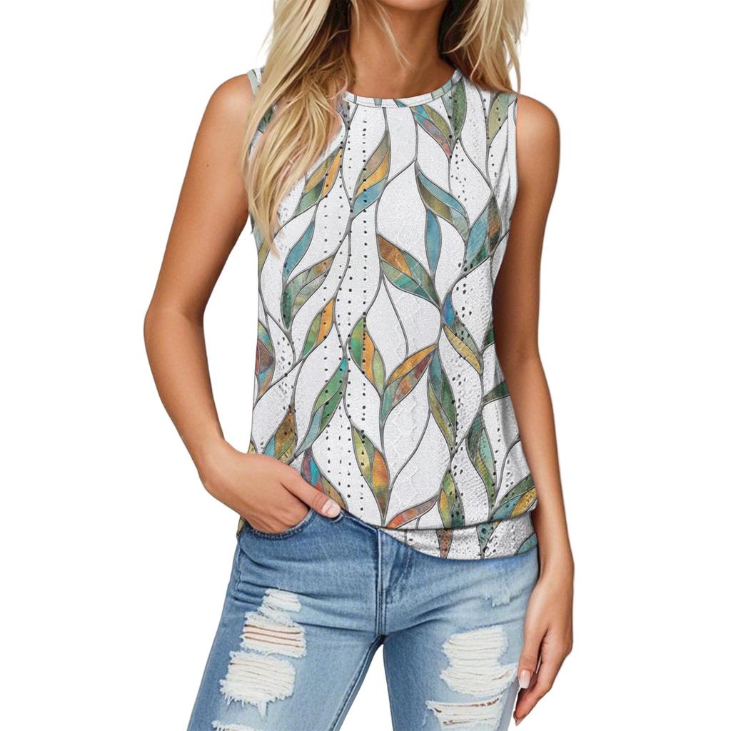 Women's Loose Fashion Casual Vintage Floral Print Crew-neck Sleeveless Summer Vest