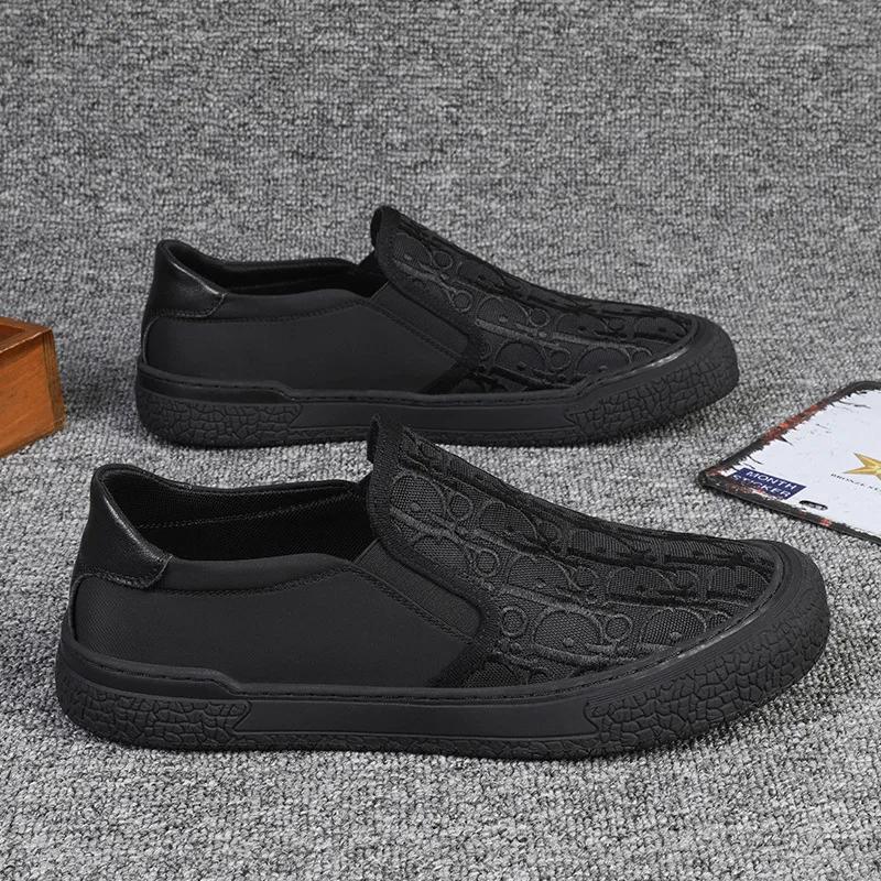 Pantofi Vulcanizați pentru Bărbați 2024 Vară Nou Pantofi Canvas High-end Respirabili Pânză cu O Singură Pedală Casual și Ușori Adidași Groși