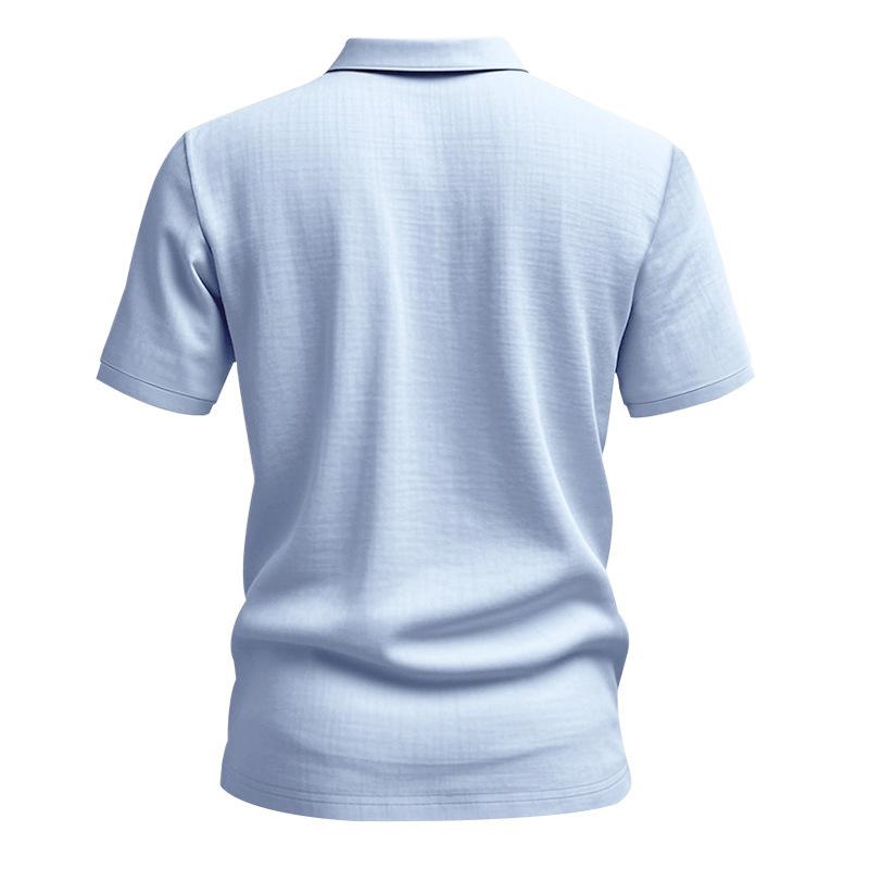 Men's Summer Half-Button Lapel Solid Color Loose Breathable Casual Short Sleeve Shirt