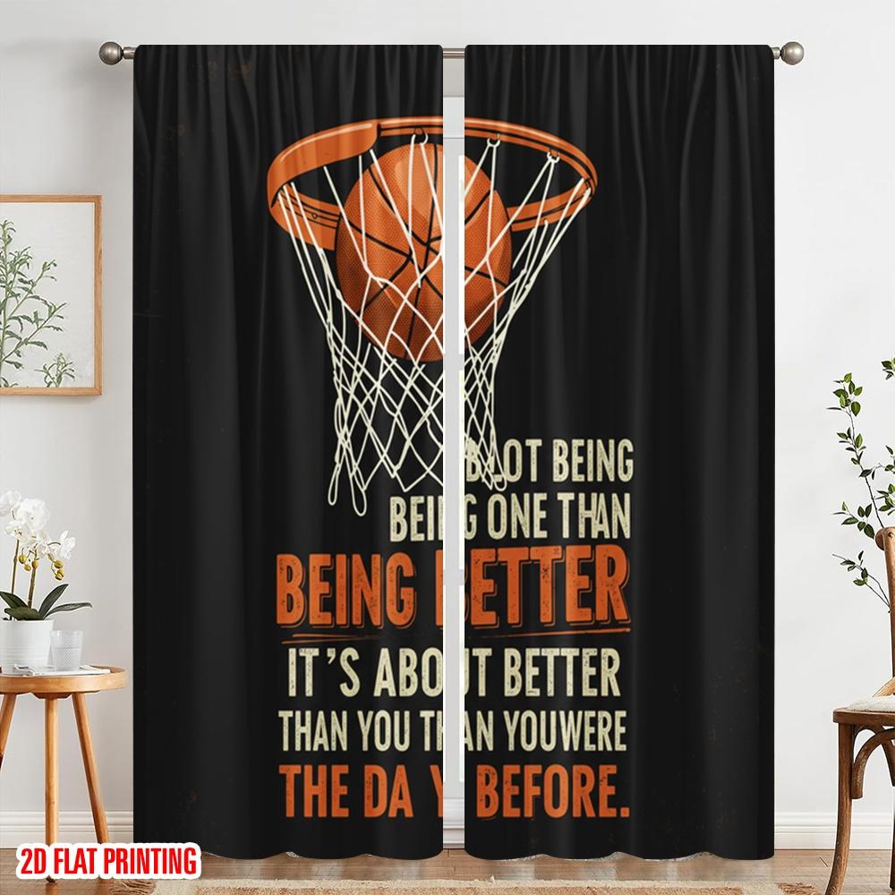 2pcs 2D flat printing Window Treatment Curtains Basketball Hoop Motivation Polyester Without Electricity Seasonal Party &