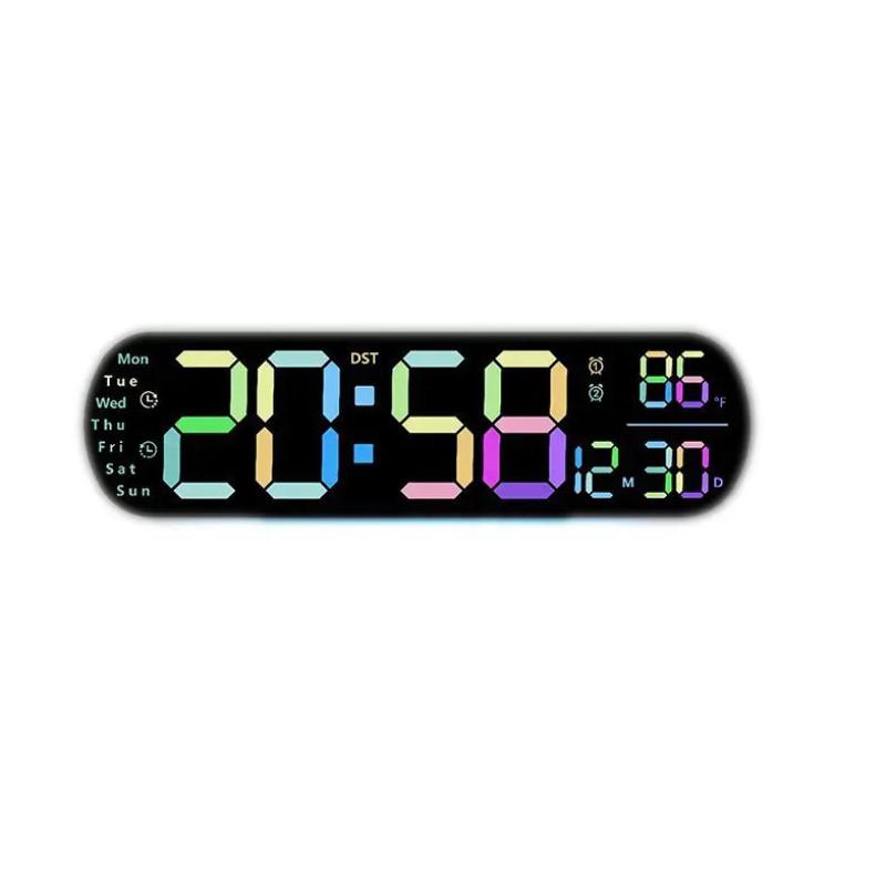 Large Digital LED Wall Clock Multifunctional Adjustable Atmosphere Light Color Changing Electronic Alarm Clock