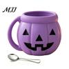 Cute Pumpkin Shape Organizer Halloween Ice Cream Cup with Spoon, Keeps Hands Warm Dessert 3D Printed Decor Cup, PLA Creative Sleeve for Home
