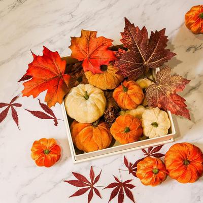 12 Pack Artificial Pumpkins Velvet Pumpkin Decor Soft Stuffed Fall Handmade Ornament