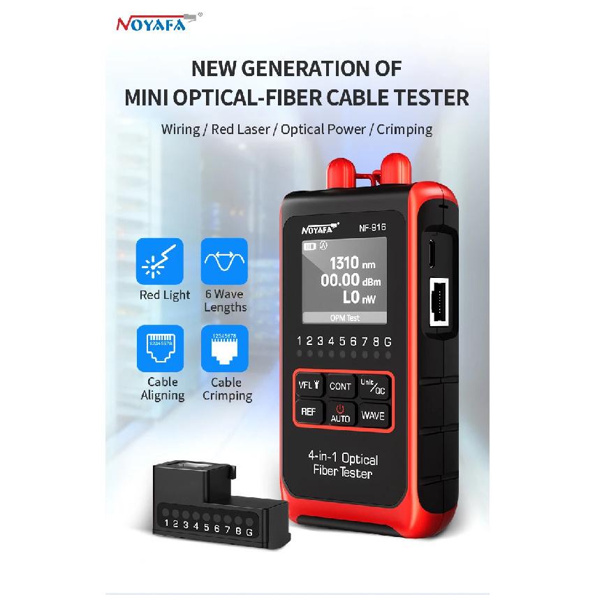 NOYAFA 4 In 1 Fiber Optical Power Meter Visual Fault Locator NF-916 VFL REF FC SC ST LCD Display Optic Cable Tester Network Tool