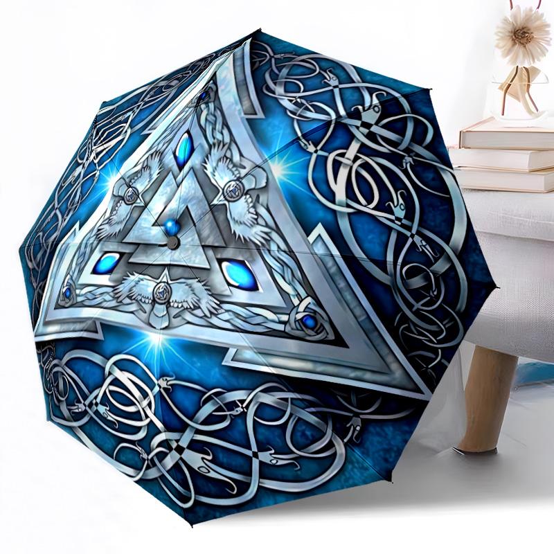 Viking Compass Symbol Automatic Umbrella Compact 8-Rib Weight Foldable Design All-Season Umbrella for Travel Fashionable Accessory Spiritual Gift